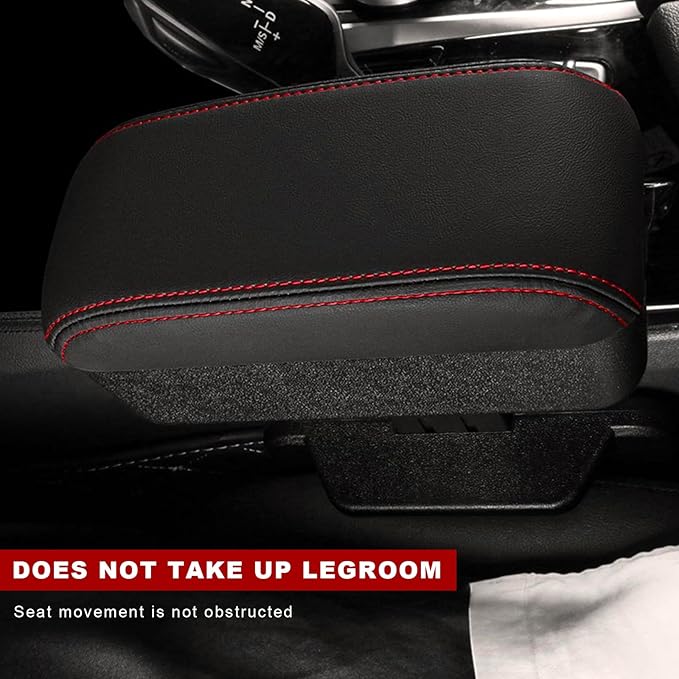 Car Armrest Storage Box with Cup Holder, Adjustable Leather Auto Seat Gap Filler Armrest Extender Pad, Liftable Forearm Wrist Support Center Console Storage Case for SUV Truck (Black & Red)