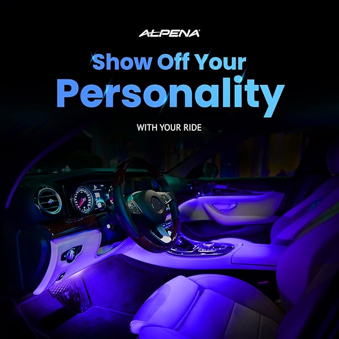 Alpena MAX LED Light Strip Starter Kit – EZ-Link Modular 12V Plug-and-Play Lighting for Cars & Trucks, Interior/Exterior Stick-On Light Strips, 2×12” Weatherproof Strips, Purple