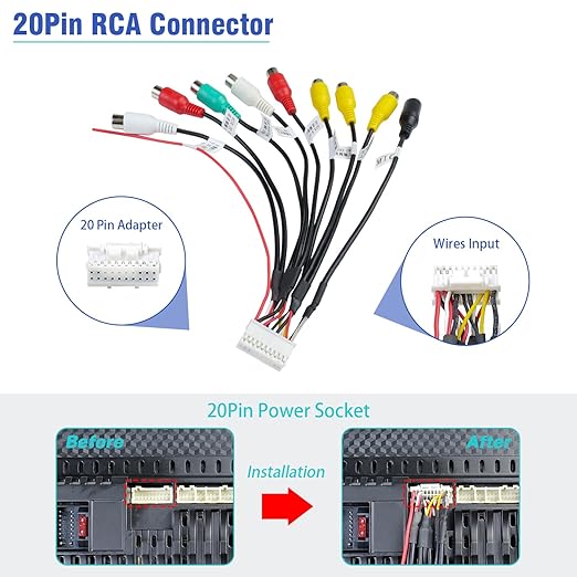 Radio RCA Wiring Harness Adapter 20Pin Plug with 9 Female RCA Connector Assembly for Android Car Radio Stereo
