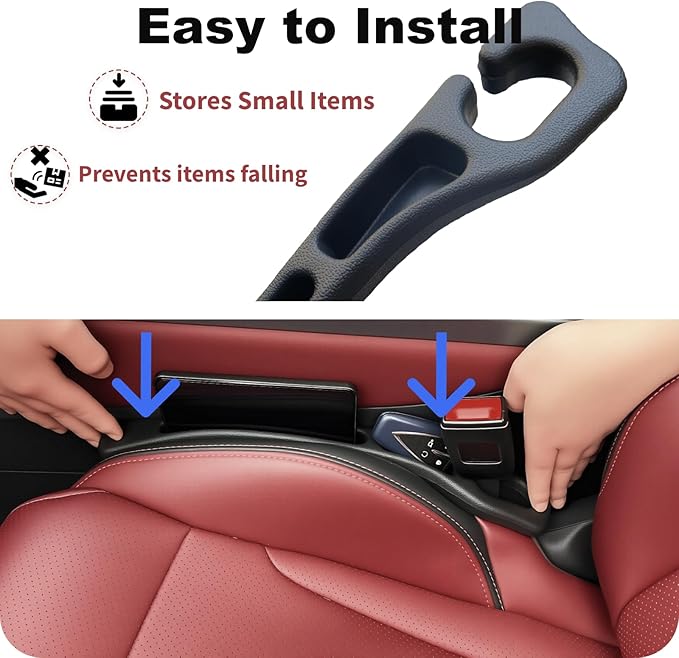 Car Seat Gap Filler 2-Pack, Universal Anti-Drop Organizer Strip with Storage Slot, Car Organizer Between Seat & Console for Cars, SUVs, Trucks (Black)