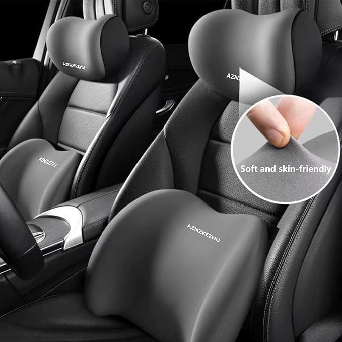 2025 Car Headrest & Lumbar Support Cushion, Car Lumbar Support Pillow and Neck Pillow Kit, Ergonomic Seat Headrest and Backseat for Neck Back Pain Relief (Gray)
