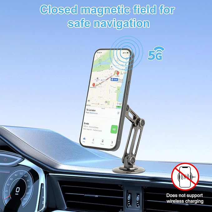 UTEBIT Universal 360° Pro Magnetic Car Phone Holder, Alloy Folding Magnetic Cell Phone Holder for Car, Strong Suction & Adjustable Phone Mount, Support for iPhone and Android All Mobile Phones, Black