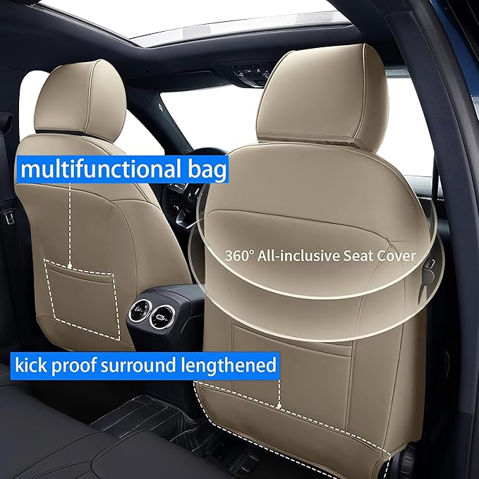 AOMSAZTO Custom Fit Seat Covers for Honda Civic: Hatchback 2022 2023 2024 Sport/LX &Hatchback Hybrid Sport 2025 Full Set Faux Leather Breathable Waterproof Car Seats Covers Beige