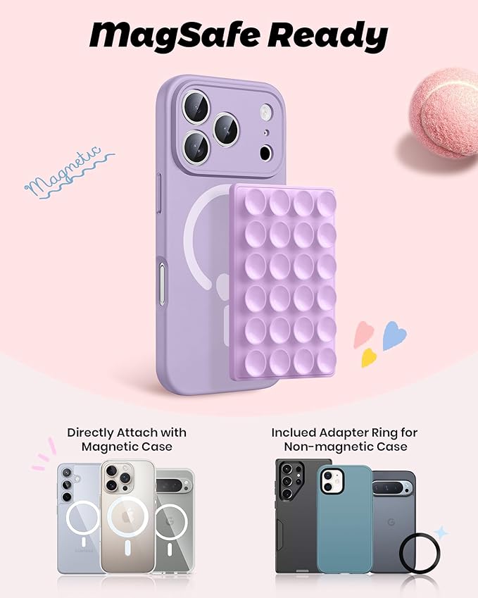 amBand ASMR Stuff Silicone Suction Phone Mount, Stable Hands-Free Sticky Holder for iPhone, Cute Aesthetic Gear for TikTok Influencers & ASMR Content Creator, Lilac Purple