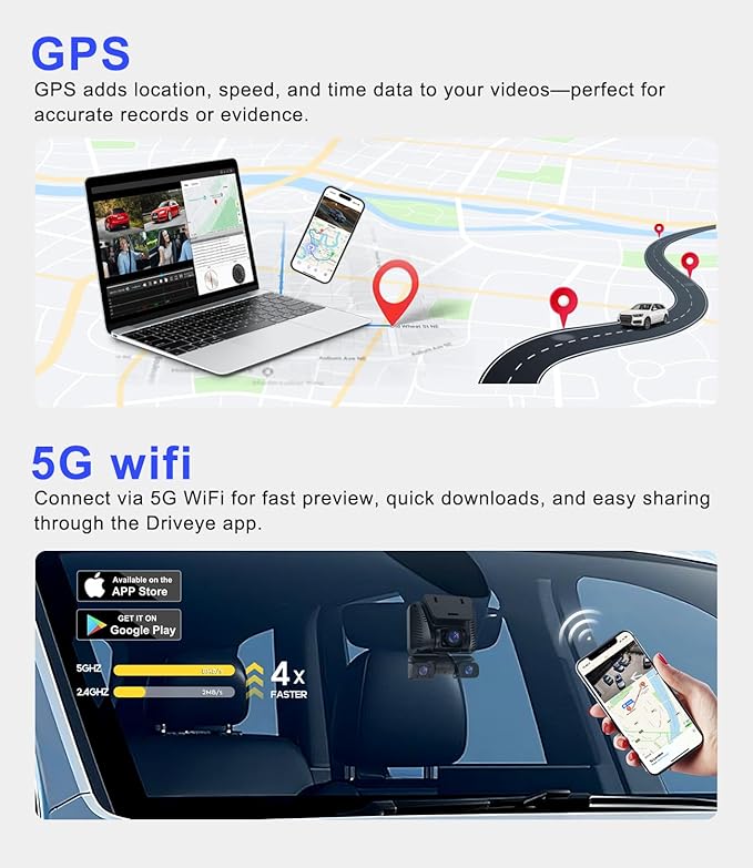 4K Dash Cam 360° View, 5 Channel Front and Rear Dash Camera for Cars, Built-in 5GHz Wi-Fi GPS, Voice Control, Free 128G Card,Night Vision,24H Parking Mode,G-Sensor