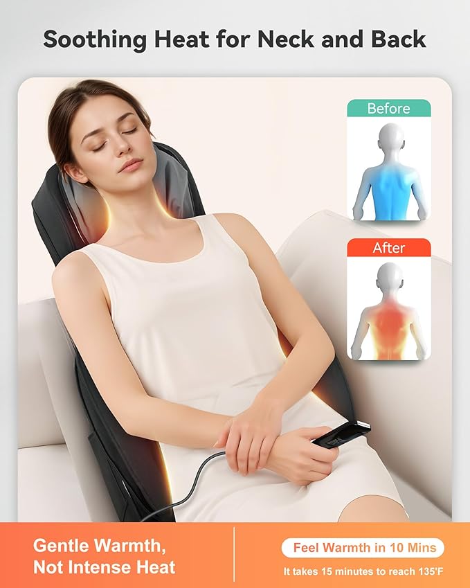 Snailax Shiatsu Neck and Back Massager with Heat, Adjustable-Height Neck Massager Rollers Massage Chiar Pad with Vibration, Chair Seat Massager for Home, Office, Gifts for Men, Women
