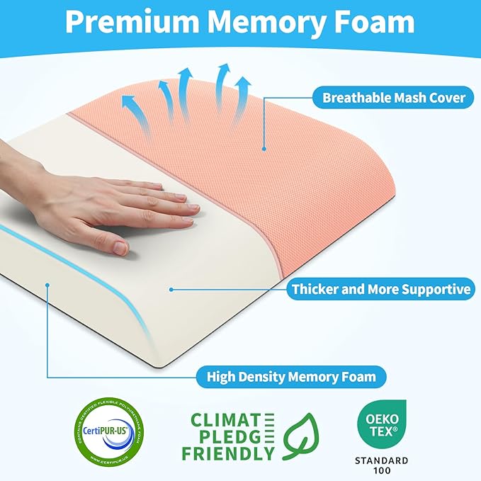 Large Seat Cushion, Memory Foam Cushion for Long Sitting Hours on Office Chair, Home & Car, Non-Slip Chair Pad for Relieving Back & Sciatica & Hip & Coccyx Pain (Pink)