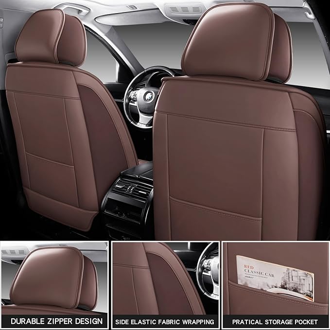 Seat Covers, Car Seat Covers Front Seats, Car Seat Cover, Car Seat Protector Waterproof, Car Seat Cushion Nappa Leather, Brwon Seat Covers Carseat Cover Universal Fit for Most Cars