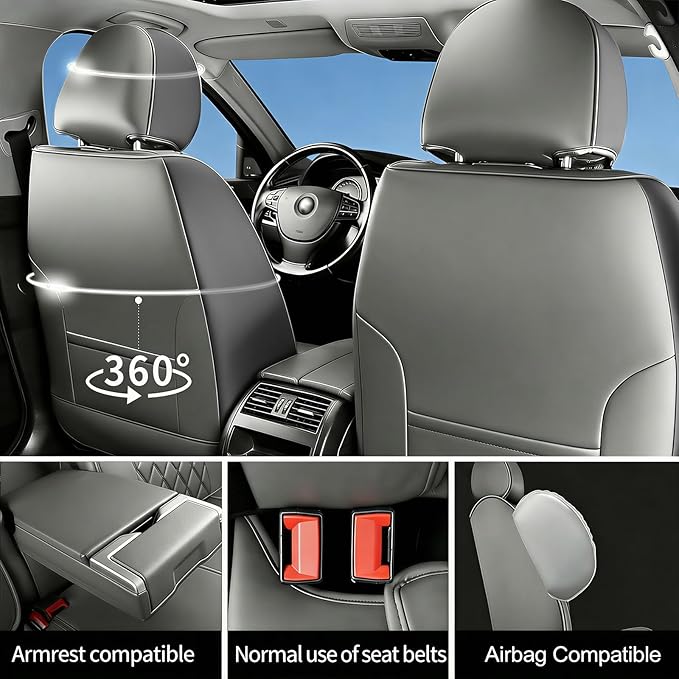 Fit Elantra Car Seat Covers for Hyundai Elantra 2017-2025 2026 - Premium Leather, Waterproof, All-Weather, Airbag Compatible, Anti-Slip, Breathable, Seat Protectors, Full Set, Gary