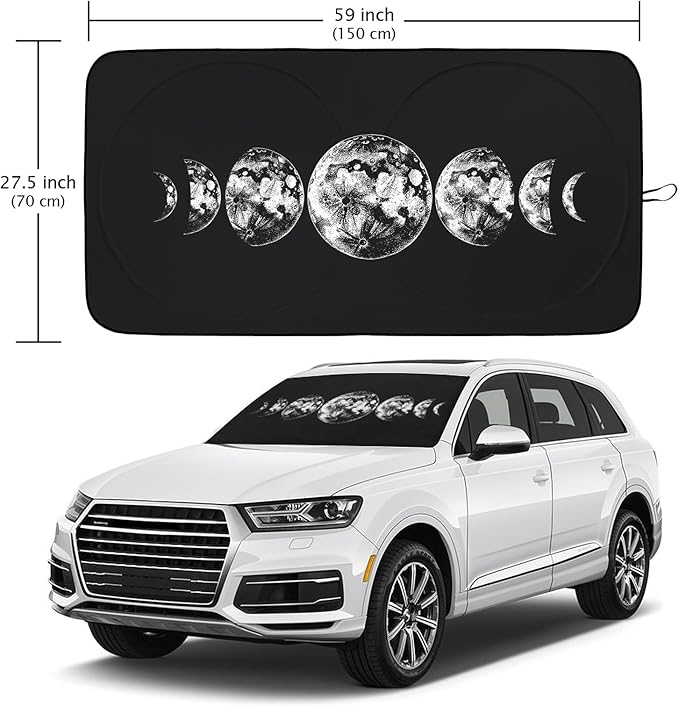 Moon Phases Car Windshield Sun Shade Foldable Sunshade Front Window Cover Sun Visor Protector Accessories (59x27.5 inches)