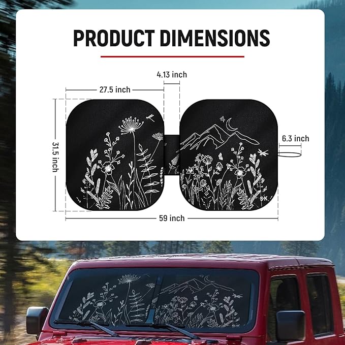 Foldable Car Sun Shade Windshield for Cars，SUV, Trucks, Sedan – Reflective UV Ray Blocker and Heat Shield with Storage Pouch, Pattern Sun Visor Cover, Car Interior Accessories Keep Vehicle Cool