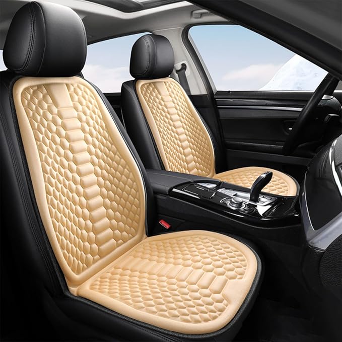 Car Seat Cushion Front Seat, Breathable Lumbar Support Car Seat Cushion for Long Sitting, Non-Slip Car Seat Pad (Beige)