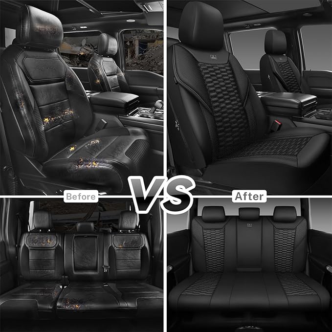 CAR PASS 3D Foam Mesh Leather Car Seat Covers Full Set,Breathable Mesh Faux Leather Seat Covers for Car,Universal Fit for SUV Truck Sedan Automotive, Armrest Airbag Compatible,Black