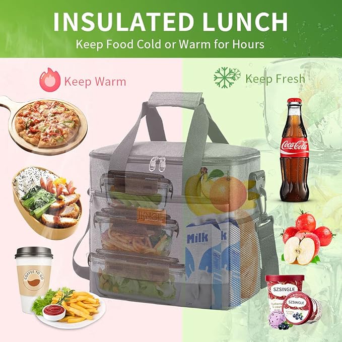 iknoe Large Cooler Bag Collapsible 24 Can Insulated Bags Leakproof Lunch Cooler Tote with Multi-Pockets for Adult Insulated Thermal Bag for Beach, Picnic, Office Work, Grey