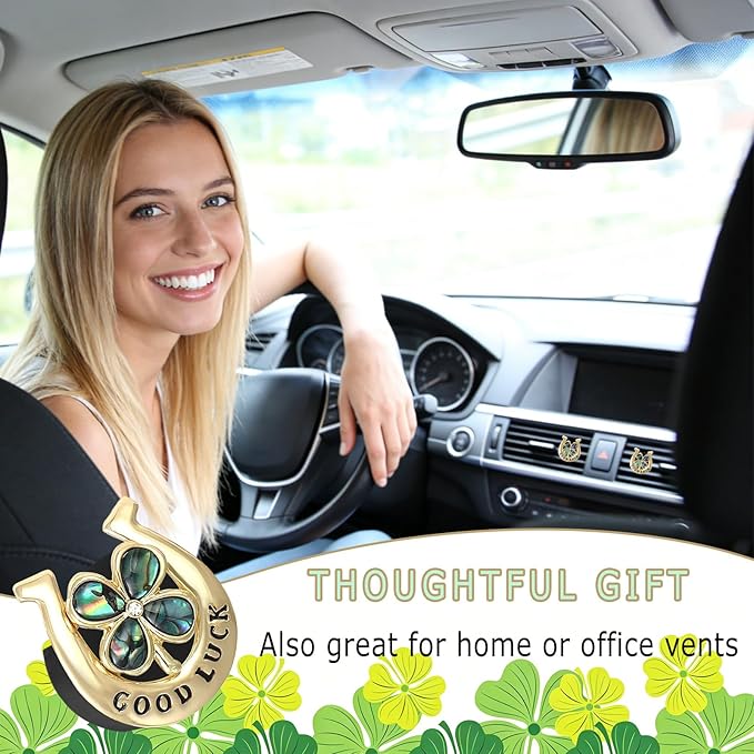 ORIESSE 2pcs Horseshoe & Four Leaf Clover Car Air Vent Clip,Western Cowgirl Car Accessories for Women,Lucky Charm Car Air Freshener Diffuser,Boho Aesthetic Car Interior Decor,New Car Gift