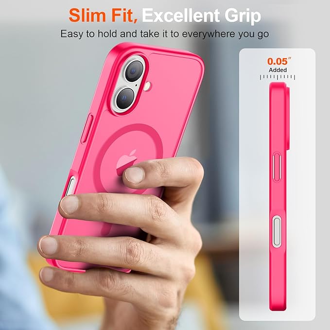 SUPFINE Magnetic for iPhone 17 Case (Compatible with MagSafe)(Military Grade Drop Protection) Translucent Matte Shockproof with Anti-Fingerprint Phone Cover,Hot Pink
