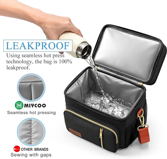 MIYCOO Lunch Bag & Lunch Box for Women Men, Double Deck Leakproof Insulated Soft Large Adult Camping Cooler bag for Work, Beach, Picnic, Travel (Black Orange, 15L)