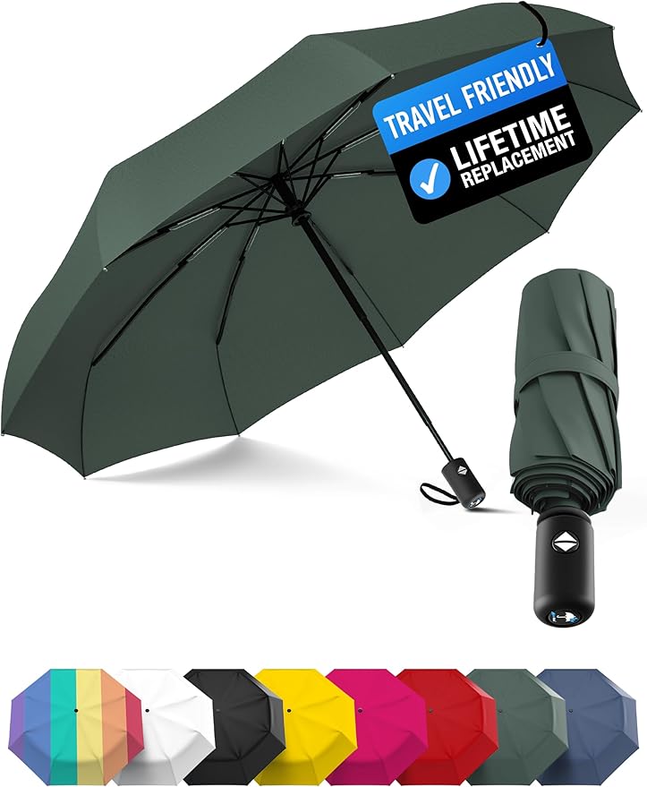 Rain-Mate Windproof Compact Umbrellas for Rain - Strong Reinforced Fiberglass Rib Design & Auto Open & Close - Portable Folding Travel Umbrella - Lightweight & Packable for Women & Men, Easy Collapse