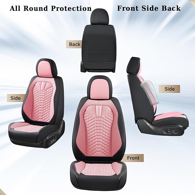 Coverado Car Seat Covers, Front Seat Cover, Waterproof Nappa Leather Seat Covers for Cars, 2 Pack Car Seat Protectors, Car Seat Cushion, Automotive Seat Covers Universal Fit for Most Cars (Black&Pink)