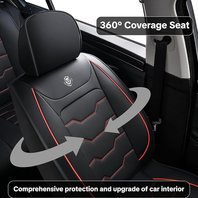 Red Lines Car Seat Covers for Ford Bronco Sport 2021-2025 Car Seat Cover, Waterproof Faux Leather, 5 Piece Full Set, Wear Resistance, Easy to Clean and Install, Beautify Interior
