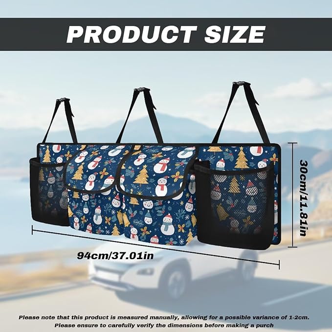 Car Trunk Organizer Hanging Cartoon Christmas Snowman Auto Back Seat Storage with 4 Pockets Car Interior Accessories for SUV MPV Hatchback Crossover Minivan Truck