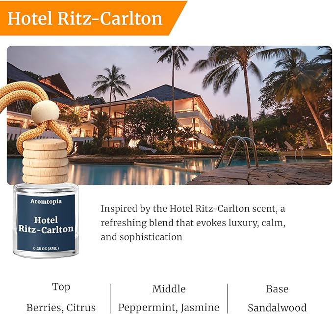 Car Air Fresheners, Hanging Car Fragrance Diffuser, Aromtopia Elegant Hotel-Inspired Scent, Car Odor Eliminator, Long-Lasting, Car Accessories Gift for Women & Men Gift (Hotel Ritz-Carlton), Pack of 2