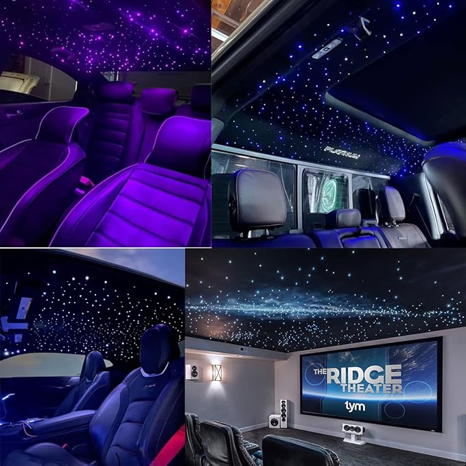 AZIMOM Dual Color 32W Sound-Activated Mix860pcs Fiber Optic Starlight Headliner Kits 13.1ft Fiber Strands APP/Bluetooth Remote Control Star Ceiling Car Home Roof Decor