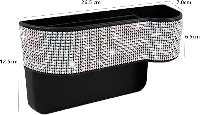 Car Seat Side Drop Organizer, Sparkle Car Seat Gap Filler, Car Seat Console Storage Organizer, Crystal Car Seat Pockets with Cup Holder and Two Charging Ports for Co-Driver.