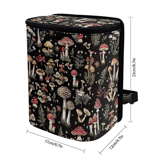 Forest Mushroom Car Trash Can with Lid, Cute Leakproof Car Trash Garbage Bag Hanging Vehicle Trash Bin Small Portable Automotive Garbage Cans Organizer for Back/Front Seat/Console