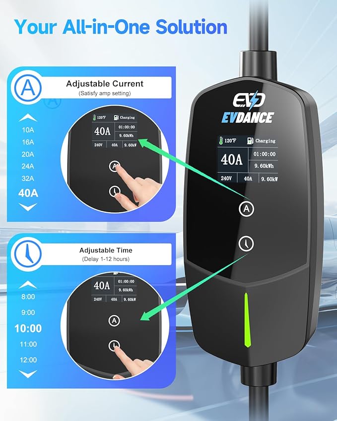 EVDANCE Level 2 EV Charger for Tesla, 40A / 9.6kW Fast Home EV Charging Station with NEMA 14-50 Plug, 25FT Cable, Adjustable Current & Delay Timer, Compatible with All Tesla Model 3/Y/S/X (NACS Plug)