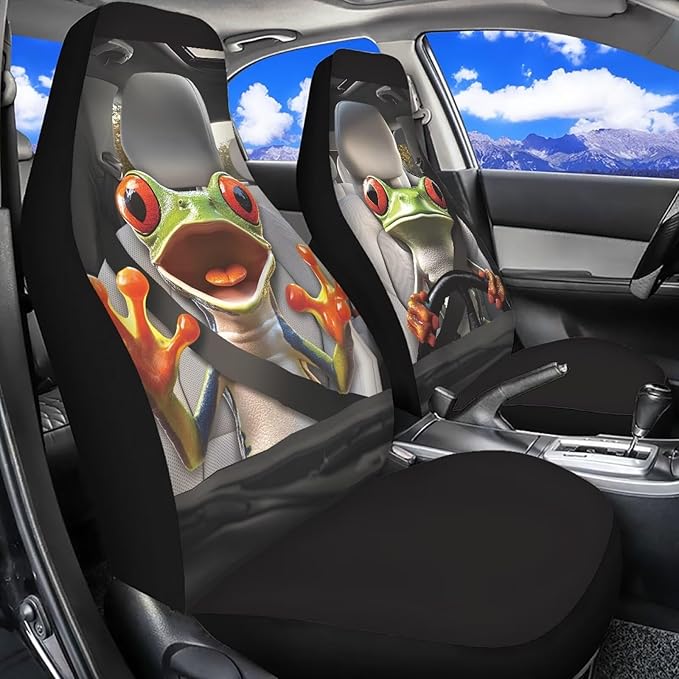 Funny Tree Frog Front Seat Covers for Cars Comfort Bucket Seat Covers Entire Seat Protection Fit Most Vehicle,Cars,Sedan,Truck,SUV,Van