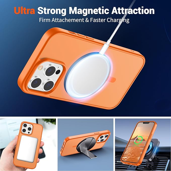 SUPFINE Magnetic for iPhone 13 Pro Case with Screen Protector (Compatible with MagSafe) (Military Grade Drop Protection) Translucent Matte Shockproof Phone Cover,Starry Orange