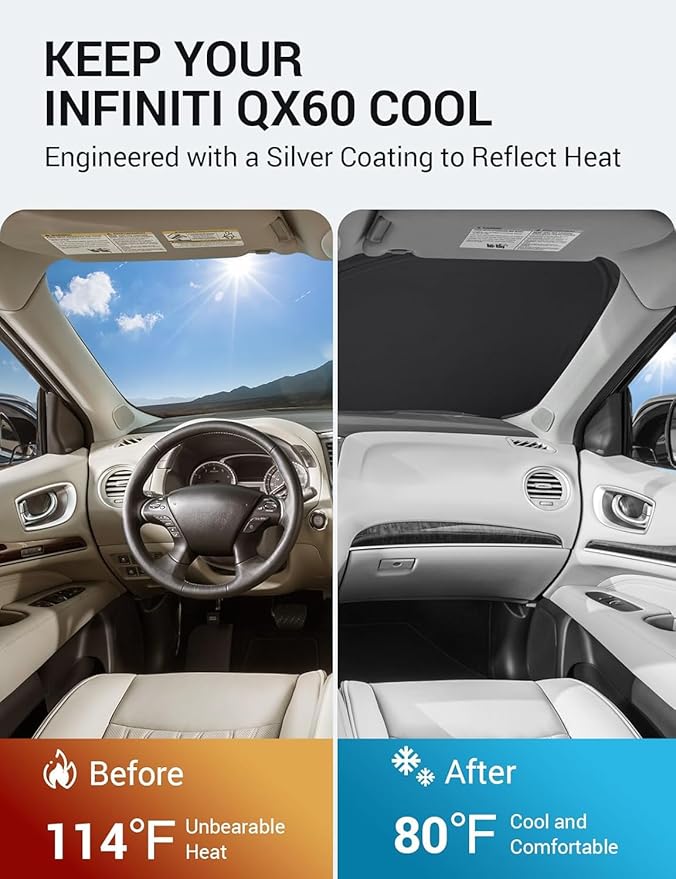 Proadsy 2026 Upgrade Front Windshield Sun Shade Foldable Sunshade Protector Custom Fit 2014-2021 Infiniti QX60 Accessories