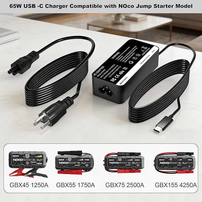 65W USB-C Charger Cable for NOCO UltraSafe Portable Jump Starter Compatible with NOCO Boost X GBX45 GBX55 GBX75 GBX155 Power Adapter Cord