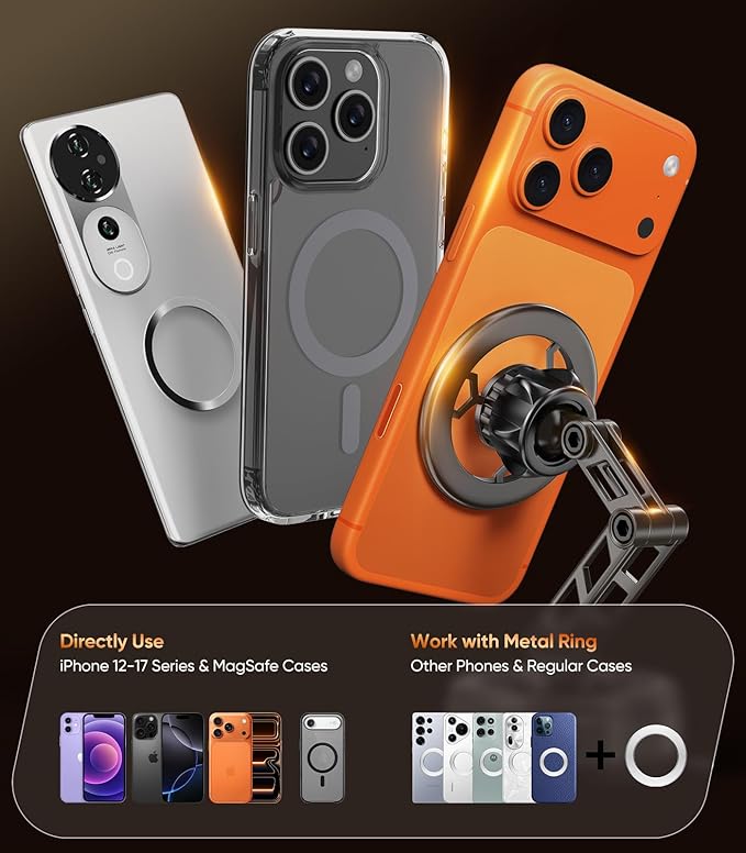 Car Phone Holder,3-AXIS Telescopic Arm Magnetic Phone Mount, 360° Rotatable & Adjustable & Foldable Vacuum Suction Phone Stand,Phone Holders for Your Car/Dashboard/Windshield/Gym/Mirror