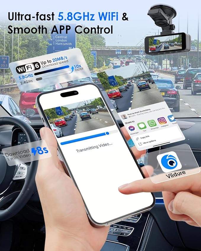 4K+4K Dash Cam Front and Rear, Free 128GB Card Included, 5.8GHz WiFi-20MB/s Fast Download, Dash Camera for Cars with Accurate GPS, G-Sensor, WDR Night Vision, 3.39" IPS Screen, 24H Parking Mode