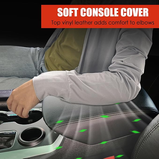 Center Console Cover for Ford Explorer 2019 2018 2017 2016 2015 2014 2013 2012 2011 - Vinyl Leather Console Lid Cushion Protector for 2011-2019 Ford Explorer Interior Accessories (Black)