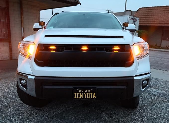 iJDMTOY 3pc Amber LED Center Grille Running Light Kit Compatible With 2014-2021 Toyota Tundra w/TRD Pro Grill (Amber Lens w/Wiring and Hardware)