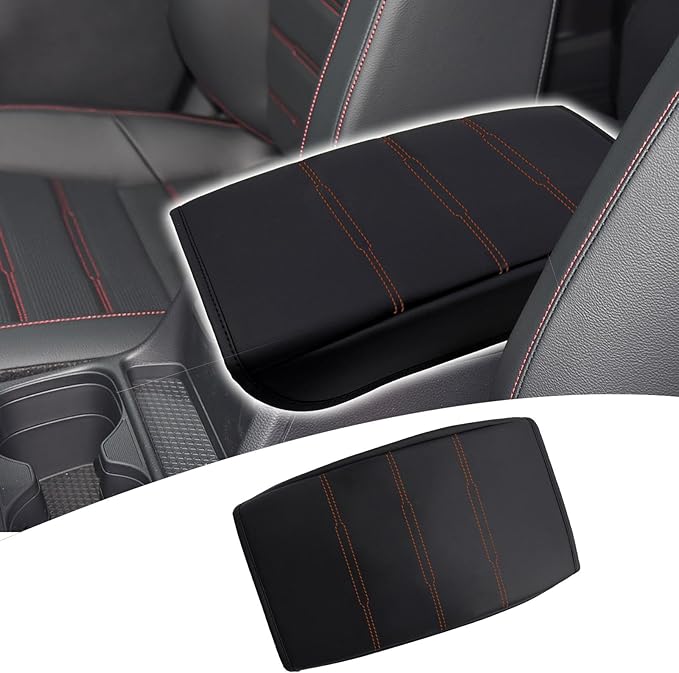 Center Console Pad Armrest Box Cover for Honda 2025 2024 2023 CRV LX EX EXL Sport Hybrid Sport Touring,Black Leather Protector Accessories for CR-V 2023 2024 2025(Orange Stitches)