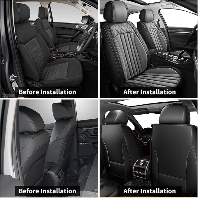Car Seat Covers Fit for Kia Sorento 2007-2023 2024 2025: Front Set Waterproof Leather Vehicle Seat Cushion Luxury Automotive Protector Easy to Install(2 Seats, Black&Grey)