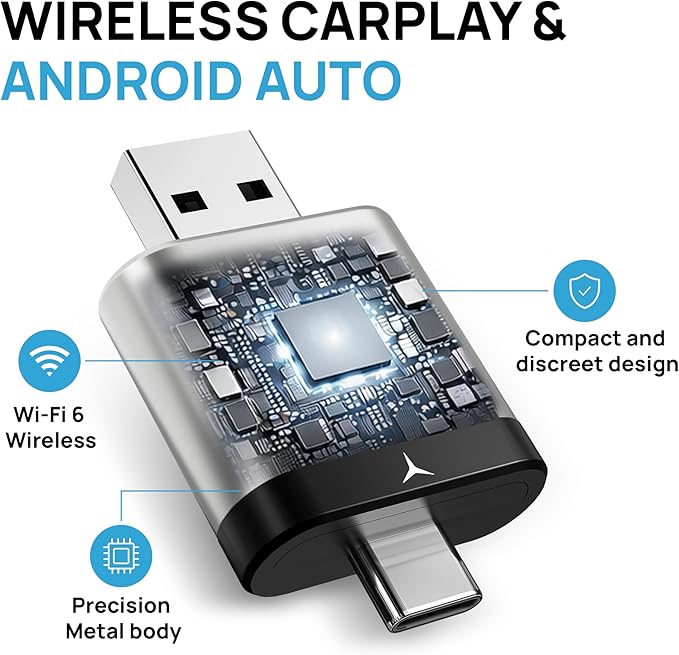 ZORVIA Wireless CarPlay Adapter for iPhone & Android Auto 2026 Upgraded - Convert Wired CarPlay to Wireless, Fast Auto Reconnect, Plug and Play, USB-C & USB-A (Silver)