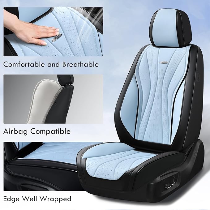Coverado Front and Rear Seat Covers, 5 Seat Universal Seat Covers, Faux Leather Seat Cover for Trucks, Waterproof Car Seat Protector, Car Seat Cover Car Seat Cushion Fit for Most Cars (Black&Blue)
