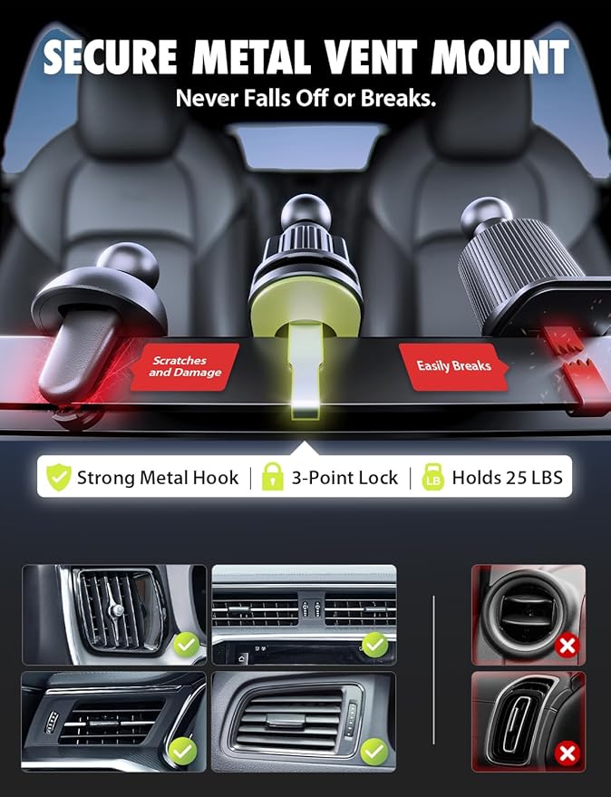 Bracketron MagAlign Pro MagSafe Car Mount Vent & Dash - Magnetic Phone Holder for Car Vent, Air Vent Phone Mount with 360° Rotation, One-Handed Operation for All Phones