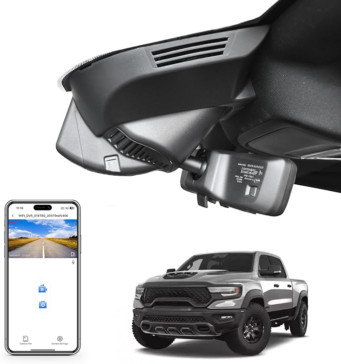 Mangoal 4K Dash Cam Custom fit for 5th Gen Dodge RAM 1500,2019 2020 2021 2022 2023 2024 (Model E),Rebel Big Horn Laramie Tradesman TRX Classic, UHD 2160P Video,OEM Look App & WiFi, 64GB Card