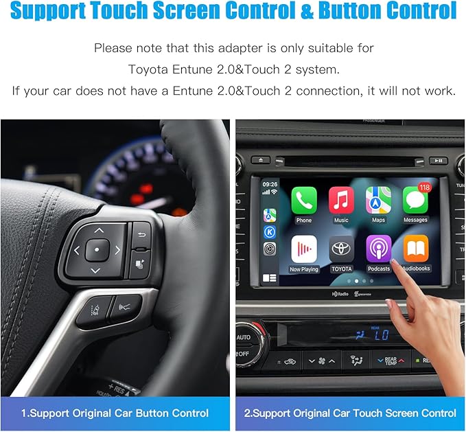 Wireless Carplay Android Auto Adapter for Toyota with Entune2.0 2014-2019, Fits for Tundra/Highlander/RAV4/Tacoma/Camry/Corolla/Avalon/Prius/CH-R/Sienna
