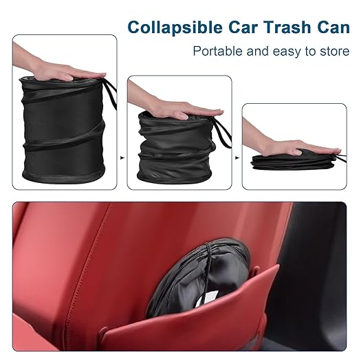 Car Trash Bin, 2 Packs Pop-up Car Trash Can, Medium-Sized Collapsible Garbage Can with Elastic Band Hanging, Double-Layer Washable Vehicle Trash Can, Velcro Waste Basket Bin