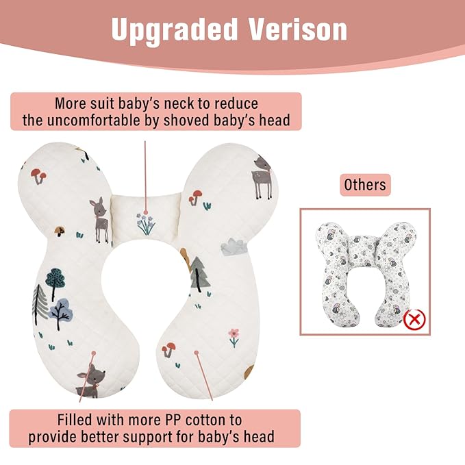 Baby Travel Pillow Upgraded, Soft Baby Head Support Pillow for Newborn Toddler, Babies Neck Car Seat, Pushchair and Strollers, Deer