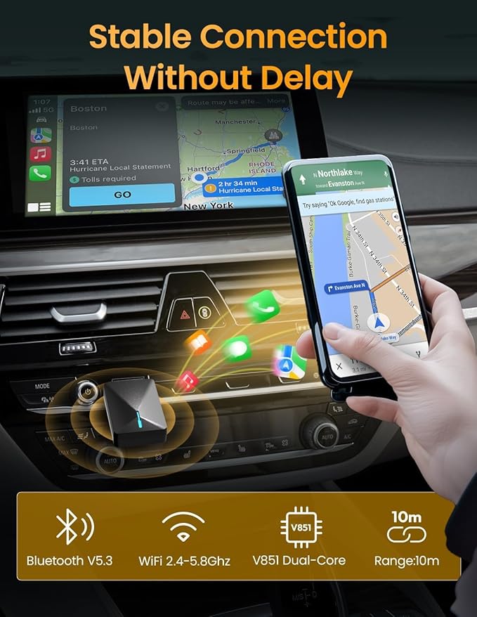 2026 Mini Wireless CarPlay Adapter for iPhone & Android Auto, Upgrade Convert Wired to Wireless, Plug and Play, Mini USB Design, Fast Stable Connection, CarPlay Wireless Adapter