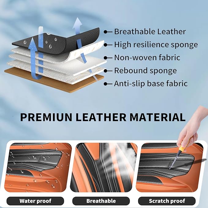 Fit Sonata Car Seat Covers Premium Leather for Hyundai Sonata 2007-2025 2026. Waterproof， Breathable, Scratch-Resistant & All-Weather Seat Cushion Protector（Front Seat,Orange&Black