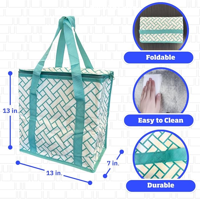 DURASACK Medium Insulated Food Delivery Bag – 13"x7"x13" Reusable Thermal Tote for Hot & Cold Meals – Portable, Foldable Meal Carrier for Takeout, Grocery, and Personal Use